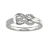 Jeulia Women's Knot Twist Simple Half Eternity Ring 925 Sterling Silver Wedding Band, Engagement Ring Anniversary Valentine Special Occasions Jewellery (Diamond White, S-½)