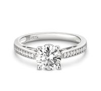 Jeulia Women's Sterling Silver Ring:Classic Round Cut Cubic Zirconia,Yellow Gold Plated Promise Engagement Solitaire Ring,Halo Diamond,Eternity Band for Wife Her With Jewellery Giftbox