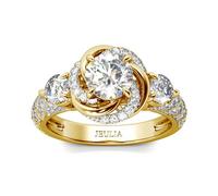 Jeulia Women's Wedding Rings Sterling Silver Promise Eternity Band Princess Cut Cubic Zirconia Wedding Engagement Anniversary Promise Floral Halo Rings Bridal Sets (Gold plated, Q 1/2)