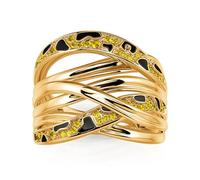 Jeulia x Leyla “Quicksand Leopard Shadow” Intertwined Ring Sterling Silver Eternity Engagement Ring Wedding Bands Golden Cocktail Ring for Women Anniversary Valentine Jewelry With Giftbox (Gold, M-½)