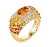 Jeulia x Leyla “Sunset Desert” Art Deco Golden Cocktail Ring Sterling Silver Engagement ring for Women Ruby Wedding Bands Wide Eternity Rings for Her Anniversary Valentine Birthday Jewelry (Gold, T-½)