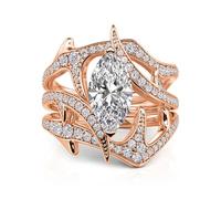 Jeulia x Leyla Thorn Wilderness Men's Women Rose Gold Ring Fashion Personalized 925 Silver Engagement Ring Wedding Band for Husband, Wife-Couple Ring (women, Z)