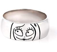 JeuliaJack and Skellington and Sally Couple Rings 925 Sterling Silver Women Men Band Set Halloween Jewelry Anniversary Promise Rings for Him and Her with Jewelry Gift Box (women, R-½)
