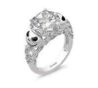 JeuliaJack and Skellington Rings Women Nightmare Before Christmas Skull Rings 925 Sterling Silver Princess Cut Band Ring Anniversary Promise Romantic for Her Mum ladiess (Silver Stone, Q 1/2)