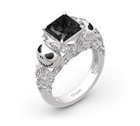 JeuliaJack and Skellington Rings Women Nightmare Before Christmas Skull Rings 925 Sterling Silver Princess Cut Band Ring Anniversary Promise Romantic for Her Mum ladiess (Black Stone, K 1/2)