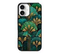 Jeuloth for iPhone 16 Case - Green Art Deco Style Gold Leaf Fan Designed Phone Cases - TPU Phone Cases - Drop Protection