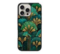 Jeuloth for iPhone 16 Pro Max Case - Green Art Deco Style Gold Leaf Fan Designed Phone Cases - TPU Phone Cases - Drop Protection