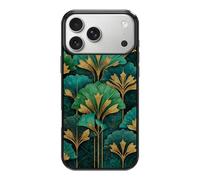 Jeuloth for iPhone 17 Pro Max Case - Green Art Deco Style Gold Leaf Fan Designed Phone Cases - TPU Phone Cases - Drop Protection