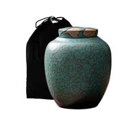 JEVACO Medium Cremation Urn for Human Ashes, Unique Turquoise Glazed Ceramic Memorial Urn, Ginkgo Leaf Decorative Urn, for Sharing Adult or Infant Urn