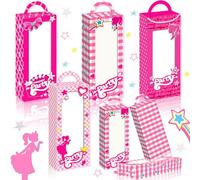 JeVenis 12 PCS Let's Go Party Supplies Pink Candy Boxes Favors Box Treat Bags Goodie Bags for Girl Birthday Bridal Shower
