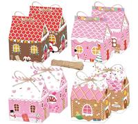 JeVenis 12 PCS Pink Christmas Mini Gingerbread House Gift Boxes Treat Boxes Goodies Gift Bags for Xmas Winter Holiday Party Favor Supplies