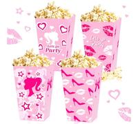 JeVenis 12 PCS Pink Popcorn Boxes Pink Candy Boxes Let's Go Party Favors Box Treat Bags Goodie Bags for Girl Birthday Party Bridal Shower