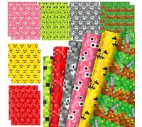 JeVenis 12 Sheets of Pixel Birthday Party Decoration Pixel Party Goodies Gift Wrapping Paper Birthday Supplies Game Fans Decors Miner Game Wrapping Paper