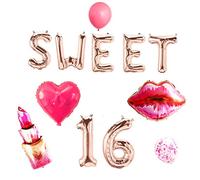 JeVenis 16" Letter Balloons - Sweet 16, Pink, 18 Pieces - Birthday & Anniversary - Unisex Youth