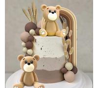 JeVenis 28 PCS Boho Rainbow Cake Topper Teddy Bear Cake Decorations Brown Boho Cake Toppers Birthday Baby Shower Cake Topper