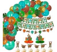 JeVenis 34 PCS Sloth Birthday Decoration Sloth Birthday Balloon Sloth Birthday Cake Decoration Sloth Cupcake Toppers Sloth Banner (TB-15764K)