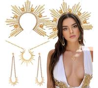 JeVenis 4 PCS Halo Crown Baroque Costume Headwear Sun Goddess Tiara and Crown Sunburst Headband Cosplay Wedding Festival Headpiece