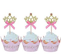 JeVenis 40 PCS Glittery Princess Cupcake Toppers Crown Cupcake Wrapper Crown Cupcake Toppers Baby Shower Cupcake Decorations for Birthday Baby Shower Party Decorations Supplies