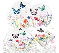 JeVenis 41pcs Wild Flowers Party Items Flowers Paper Plates and Napkins Tea Party Decoration Flowers Party Gifts for Baby Showers Birthdays Weddings and Bridal Showers