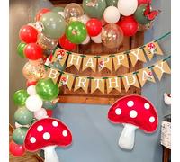 JeVenis 43 PCS Mushroom Birthday Banner Party Decoration Mushroom Balloon Garden Party Birthday Banner Fairy Woodland Mushroom Party Supplies Favors