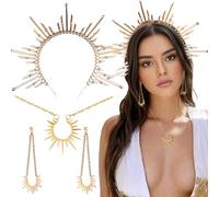 JeVenis 4pcs Halo Crown Baroque Costume Headwear Sun Goddess Tiara and Crown Sunburst Headband Cosplay Wedding Festival Headpiece