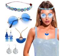 JeVenis 5 PCS Mamma Mia Accessories Abba Headband Disco Blue Sunglasses