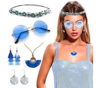 JeVenis 5 PCS Mamma Mia Accessories Abba Headband Disco Blue Sunglasses Mamma Mia Costume Abba Costumes Women's Disco Costume Mamma Mia Decoration
