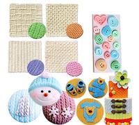 JeVenis 5 PCS Mini Knitting Sweater Fondant Mold Crochet Texture Cake Decoration Button Impression Mat for Baby Shower Party Cupcake Cake Decoration