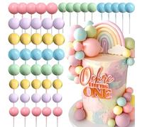 JeVenis 50 PCS Macaroon Rainbow Ball Cake Toppers Colorful Rainbow Cake Topper Pastel Color Balls Cupcake Toppers for Birthday Baby Shower Wedding Party