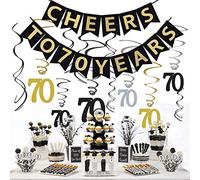 JeVenis 70th Birthday Party Decorations KIT - Cheers to 70 Years Banner Sparkling Celebration 70 Hanging Swirls Perfect 70 Years Old Party Supplies 70th Anniversary Decorations