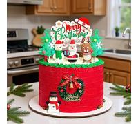 JeVenis 8 Pack Santa Claus Merry Christmas Cake Toppers Snowman Deer Christmas Tree Cake Topper Picks for Merry Theme Holiday Party Decorations (RED2)