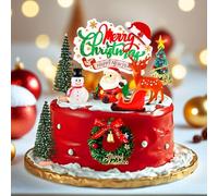JeVenis 8 Pack Santa Claus Merry Christmas Cake Toppers Snowman Deer Christmas Tree Cake Topper Picks for Merry Theme Holiday Party Decorations (RED1)