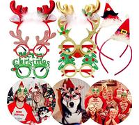 JeVenis 8 PCS Christmas Deer Headband Christmas Hats Xmas Glasses Santa Claus Cap Xmas Photo Booth Props Christmas Party Supplies Favors