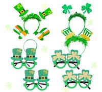 JeVenis 8 PCS St Patricks Day Photo Booth Props Selfie Party Glasses St Patricks Day Headband Irish Shamrock Party Decoration Supplies Favors for Photography Green Dress up Favors Accessories