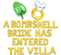 JeVenis A Bombshell Bride Has Entered The Villa Banner Balloons Palm Tree Ring Mylar Balloon for Love Island Themed Bachelorette Party Decorations