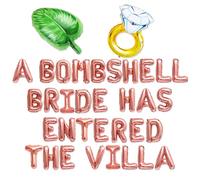 JeVenis A Bombshell Bride Has Entered The Villa Banner Balloons Palm Tree Ring Mylar Balloon for Love Island Themed Bachelorette Party Decorations
