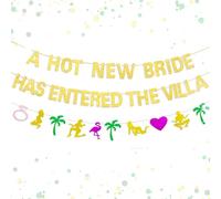 JeVenis A Hot New Bride Has Entered The Villa Banner Palm Tree Ring Mylar Balloon for Love Island Themed Bachelorette Party Decorations