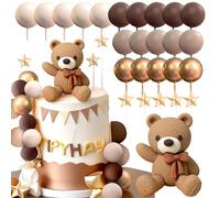 JeVenis Bear Cake Decoration Beige Brown Balls Cake Topper Boho Bears Cake Toppers Baby Shower Birthday Cake Decoration