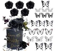 JeVenis Black Gothic Cake Decorations Rose Cake Topper Rip Cake Decoration Death Cake Decorations Gothic Birthday Decoration Gothic Party Supplies