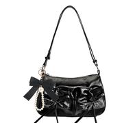 JeVenis Black Shoulder Bag for Women, Hobo Handbags Trendy Y2K Purses Patent Leather Clutch Bag Cute Bow Purse