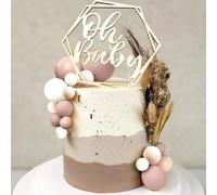 JeVenis Boho Baby Shower Cake Topper Rustic Oh Baby Cake Topper Wood Baby Shower Cake Decorations for Wedding Bridal Birthday Party Supplies
