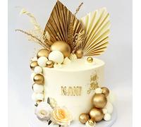JeVenis Champagne Rose Cake Decoration Balls Cake Decoration Gold Palm Leaves Cake Decoration Boho Cake Decoration White Gold Ball Cake Decoration Boho Party Supplies