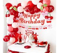 JeVenis Cherry Birthday Backdrop Banner She's The Cherry on Top Balloons