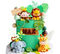JeVenis Cute Jungle Animals Cake Decoration Wild One Cake Decorations Safari Cake Decorations Giraffe Elephant Lion Tiger Cake Jungle Animals Birthday Party Decoration