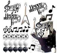 JeVenis Disco Ball Music Cake Topper Guitar Cake Toppers Music Notes Balls Cake Decorations for Musician Birthday Party Rock Theme Party