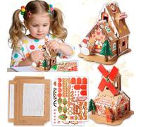 JeVenis Gingerbread House Craft Kit DIY Paint Build 3D House Kit for Kids Arts and Crafts Make Your Own House for Christmas New Year Decoration