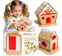 JeVenis Gingerbread House Craft Kit DIY Paint Build 3D House Kit for Kids Arts and Crafts Make Your Own House for Chirstmas New Year Decoration