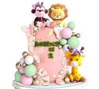 JeVenis Girl Safari Baby Shower Cake Decorations Girl Wild One Cake Topper Safari Cake Decorations Wild One Cake Topper 1st Birthday Zoo Animal Cake Toppers