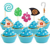 JeVenis Glittery Moana Inspired Cupcake Toppers Moana Cake Toppers Hawaiian Birthday Party Decoration for Tropical Luau Summer Party Baby Shower Wedding