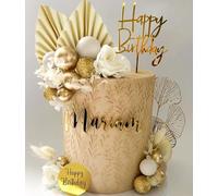 JeVenis Gold Champagne Cake Decoration Golden Balls Decoration Palm Leaves Cake Topper Boho White Gold Ball for Wedding Birthday Birthday Anniversary